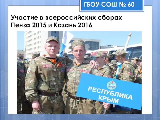 Участие в всероссийских сборах Пенза 2015 и Казань 2016 ГБОУ СОШ № 60