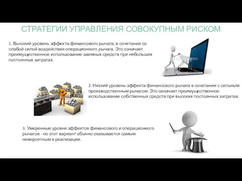 1. Высокий уровень эффекта финансового рычага, в сочетании со слабой силой воздействия операционного