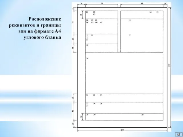 Расположение реквизитов и границы зон на формате А4 углового бланка