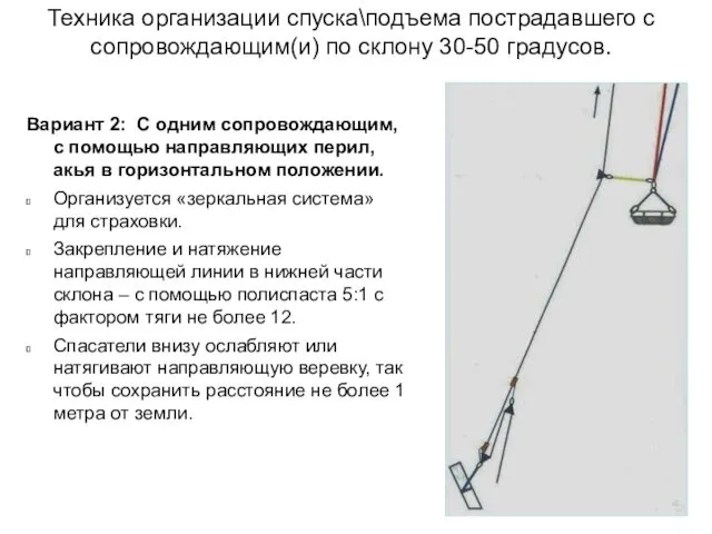 Вариант 2: С одним сопровождающим, с помощью направляющих перил, акья