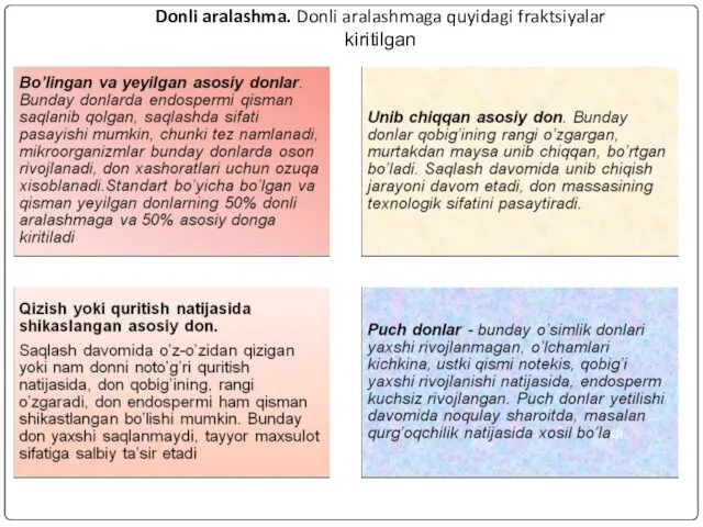 Donli aralashma. Donli aralashmaga quyidagi fraktsiyalar kiritilgan