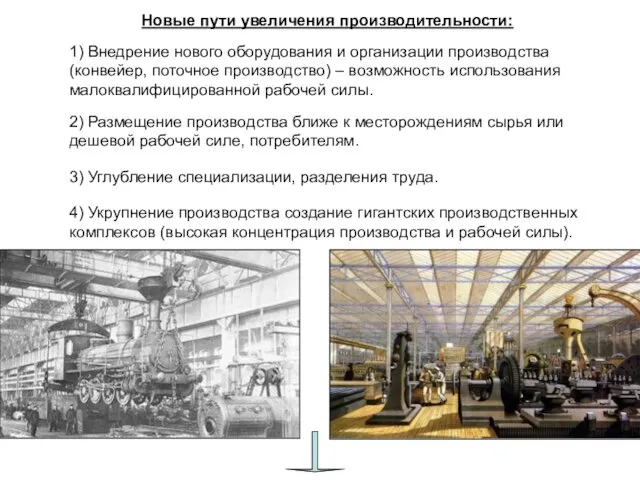 Новые пути увеличения производительности: 1) Внедрение нового оборудования и организации