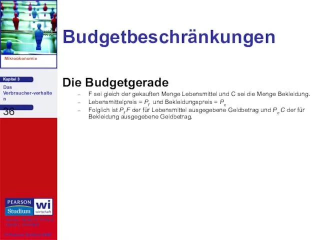 Budgetbeschränkungen Die Budgetgerade F sei gleich der gekauften Menge Lebensmittel und C sei