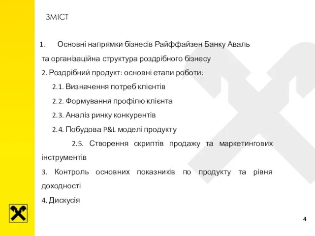 ЗМІСТ Основні напрямки бізнесів Райффайзен Банку Аваль та організаційна структура