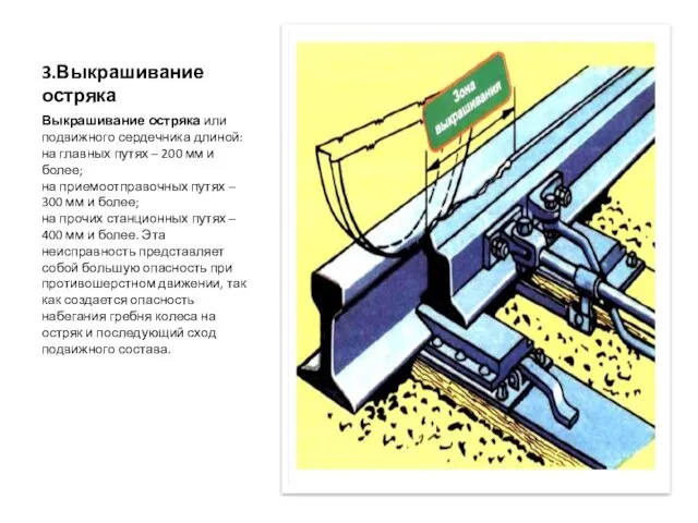 3.Выкрашивание остряка Выкрашивание остряка или подвижного сердечника длиной: на главных