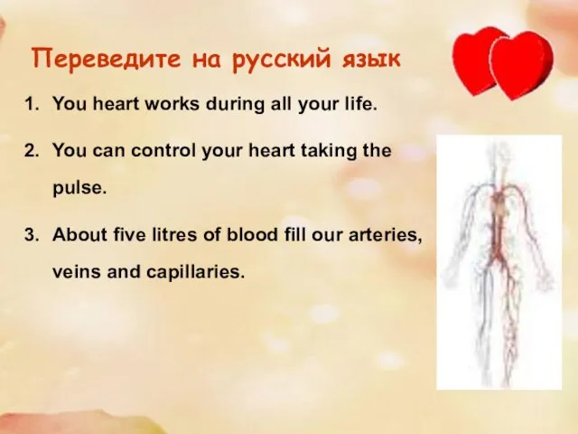 Переведите на русский язык You heart works during all your