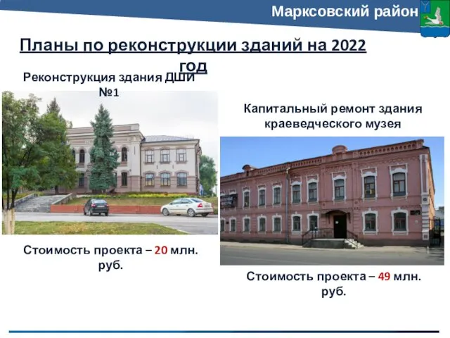 Планы по реконструкции зданий на 2022 год Марксовский район Реконструкция