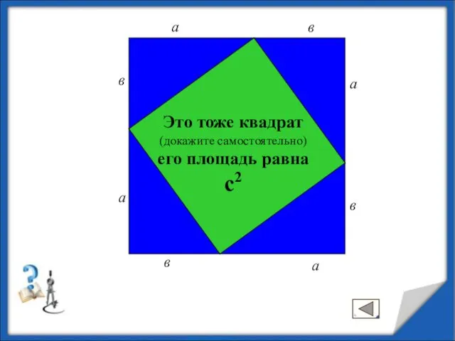 Это тоже квадрат (докажите самостоятельно) его площадь равна с2