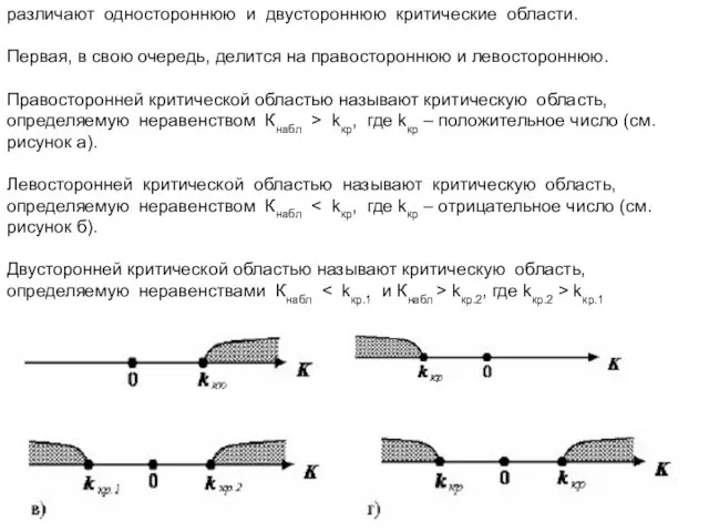 различают одностороннюю и двустороннюю критические области. Первая, в свою очередь,