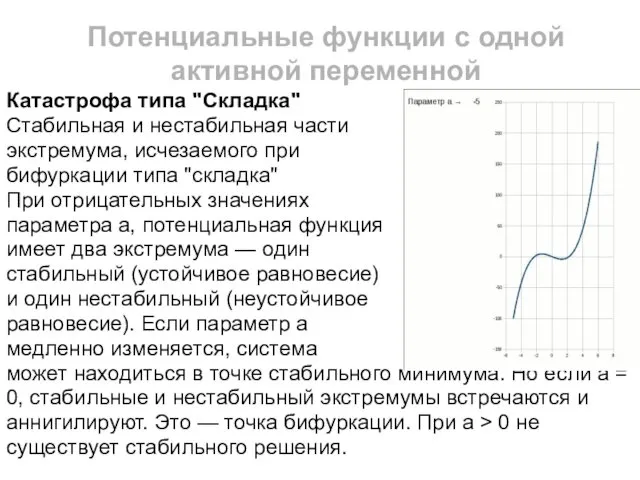 Потенциальные функции с одной активной переменной Катастрофа типа "Складка" Стабильная