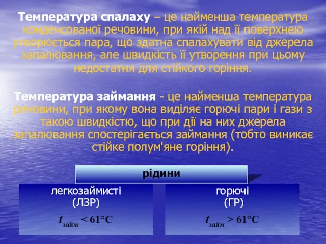 Температура спалаху – це найменша температура конденсованої речовини, при якій