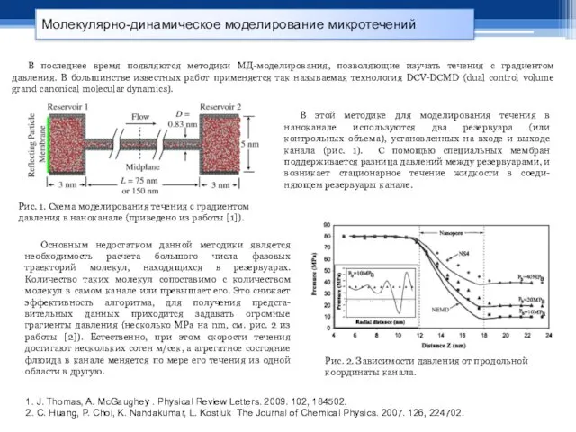 Молекулярно-динамическое моделирование микротечений 1. J. Thomas, A. McGaughey . Physical