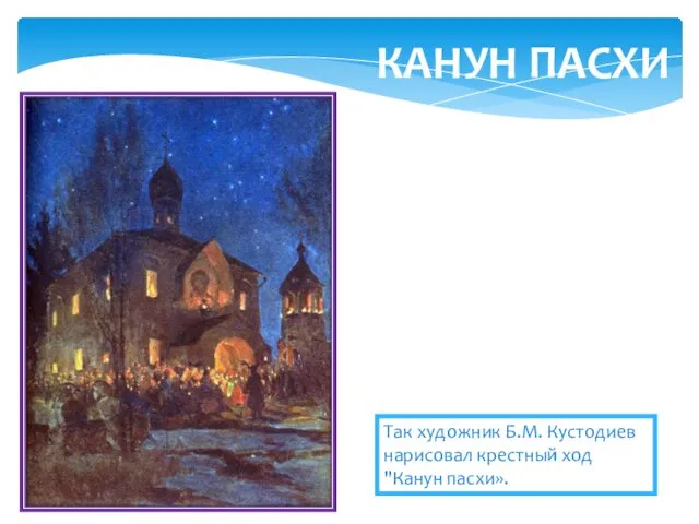 Так художник Б.М. Кустодиев нарисовал крестный ход "Канун пасхи». КАНУН ПАСХИ