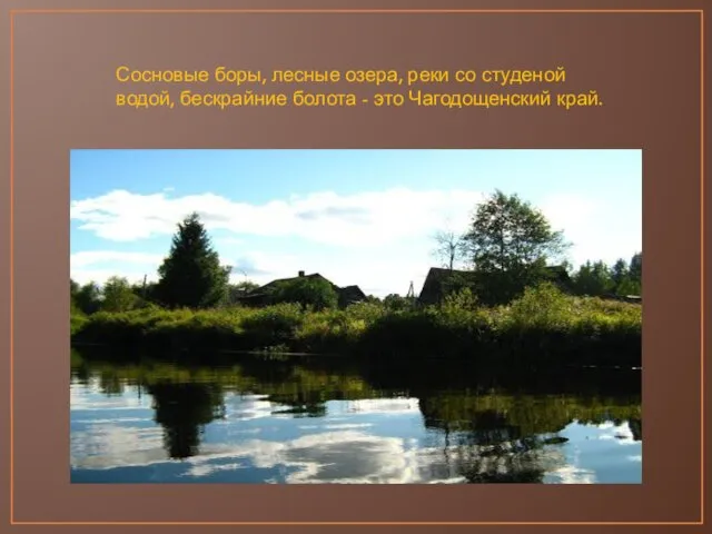 Сосновые боры, лесные озера, реки со студеной водой, бескрайние болота - это Чагодощенский край.