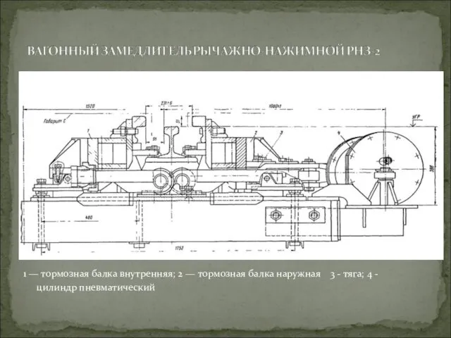 1 — тормозная балка внутренняя; 2 — тормозная балка наружная