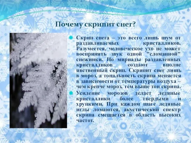 Почему скрипит снег? Скрип снега – это всего лишь шум