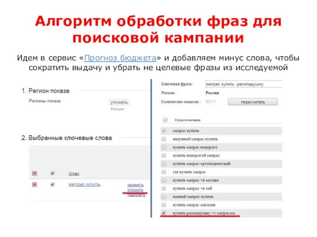 Алгоритм обработки фраз для поисковой кампании Идем в сервис «Прогноз