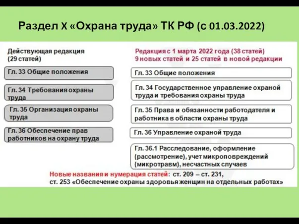Раздел X «Охрана труда» ТК РФ (с 01.03.2022)