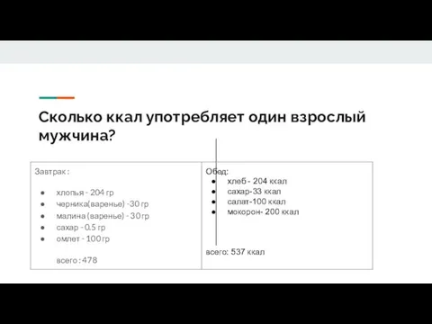 Сколько ккал употребляет один взрослый мужчина?