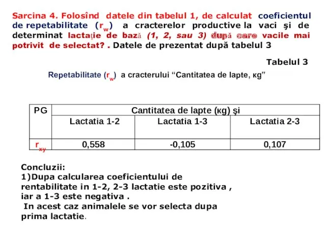 Sarcina 4. Folosînd datele din tabelul 1, de calculat coeficientul