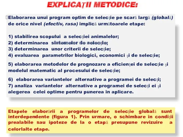 EXPLICAŢII METODICE: Etapele elaborării a programelor de selecţie globală sunt