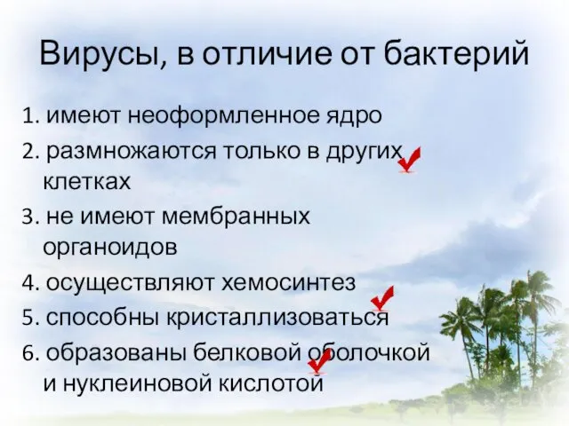 Вирусы, в отличие от бактерий 1. имеют неоформленное ядро 2.