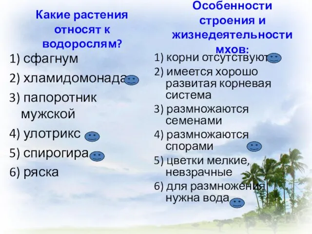 Какие растения относят к водорослям? 1) сфагнум 2) хламидомонада 3)