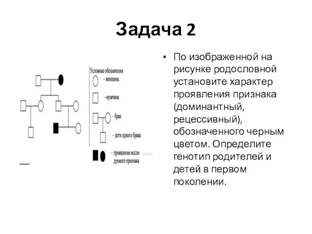 Задача 2 По изображенной на рисунке родословной установите характер проявления