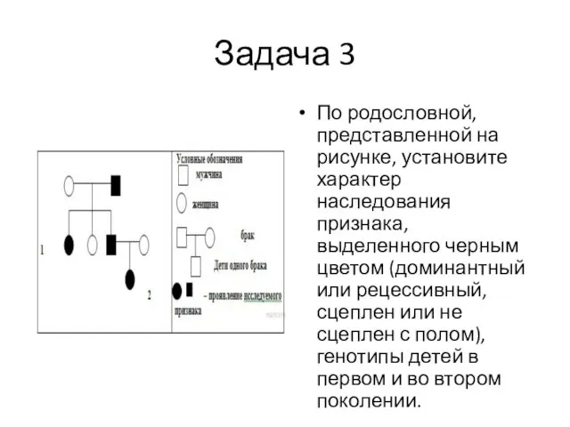 Задача 3 По родословной, представленной на рисунке, установите характер наследования