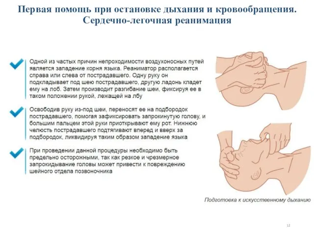 Первая помощь при остановке дыхания и кровообращения. Сердечно-легочная реанимация