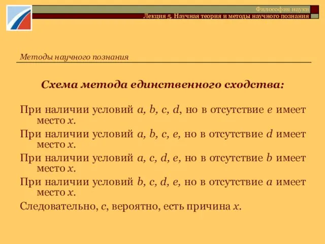 Схема метода единственного сходства: При наличии условий a, b, с,