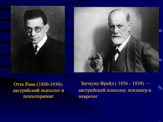 Отто Ранк (1880-1939)- австрийский психолог и психотерапевт Зигмунд Фрейд (