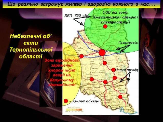 ЛЕП 750 кВ Газопровід 100 км зона Хмельницької атомної електростанції