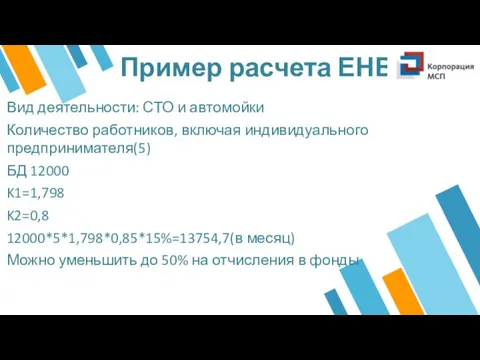 Пример расчета ЕНВД Вид деятельности: СТО и автомойки Количество работников,