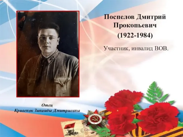 Поспелов Дмитрий Прокопьевич (1922-1984) Участник, инвалид ВОВ. Отец Кривенок Зинаиды Дмитриевны