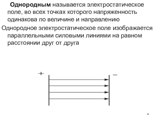 Однородным называется электростатическое поле, во всех точках которого напряженность одинакова