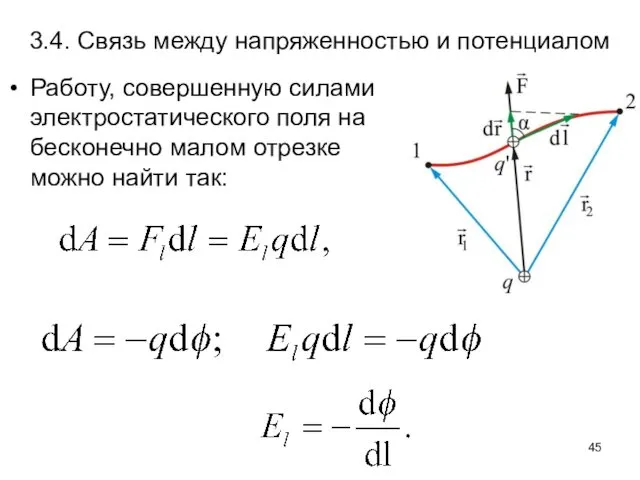 3.4. Связь между напряженностью и потенциалом Работу, совершенную силами электростатического поля на бесконечно