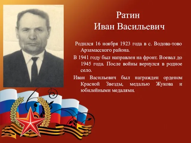 Ратин Иван Васильевич Родился 16 ноября 1923 года в с.