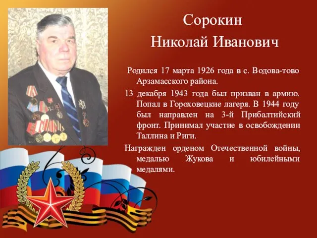 Сорокин Николай Иванович Родился 17 марта 1926 года в с.
