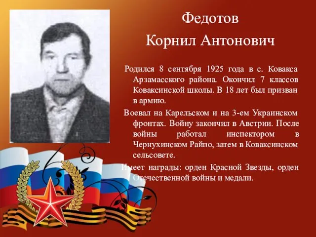 Федотов Корнил Антонович Родился 8 сентября 1925 года в с.