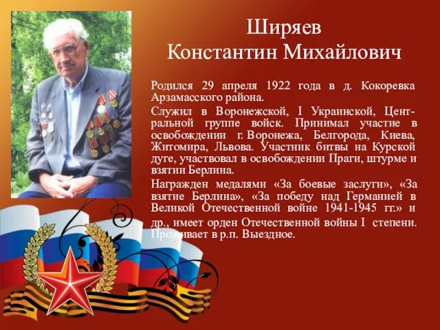 Ширяев Константин Михайлович Родился 29 апреля 1922 года в д.