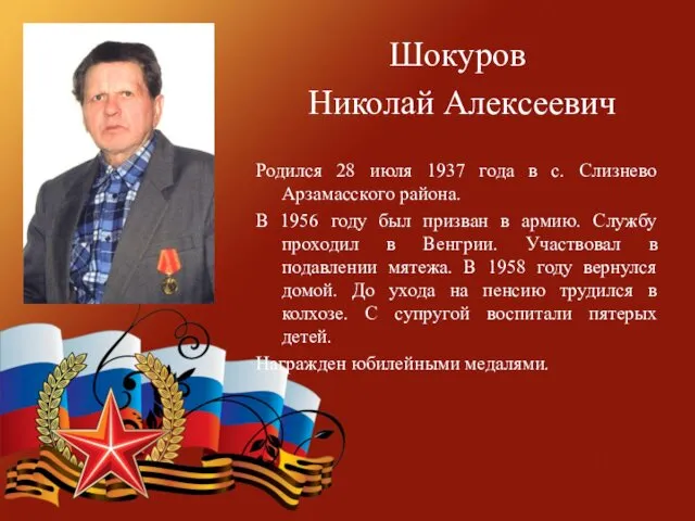 Шокуров Николай Алексеевич Родился 28 июля 1937 года в с.