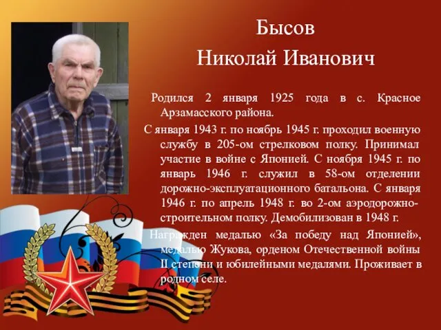 Бысов Николай Иванович Родился 2 января 1925 года в с.