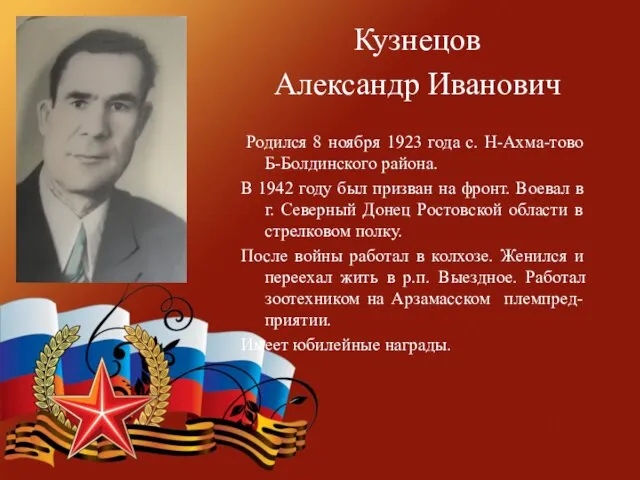 Кузнецов Александр Иванович Родился 8 ноября 1923 года с. Н-Ахма-тово