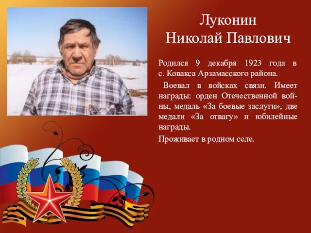 Луконин Николай Павлович Родился 9 декабря 1923 года в с.