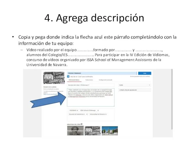 4. Agrega descripción Copia y pega donde indica la flecha