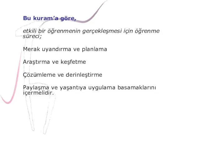 Bu kuram’a göre, etkili bir öğrenmenin gerçekleşmesi için öğrenme süreci; Merak uyandırma ve