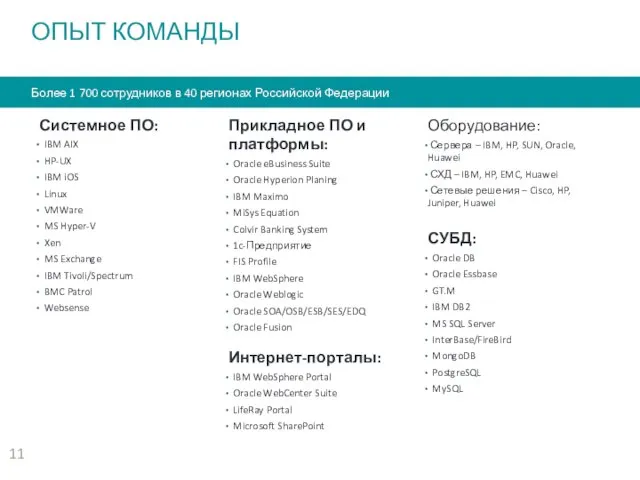 ОПЫТ КОМАНДЫ Прикладное ПО и платформы: Oracle eBusiness Suite Oracle