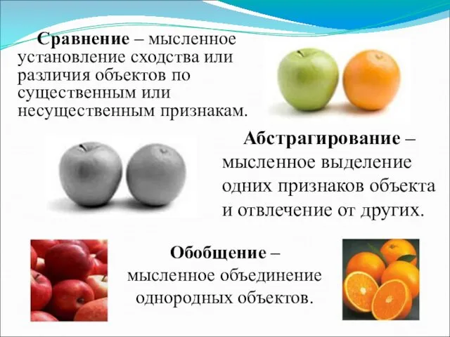 Сравнение – мысленное установление сходства или различия объектов по существенным