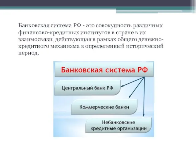 Банковская система РФ - это совокупность различных финансово-кредитных институтов в стране в их